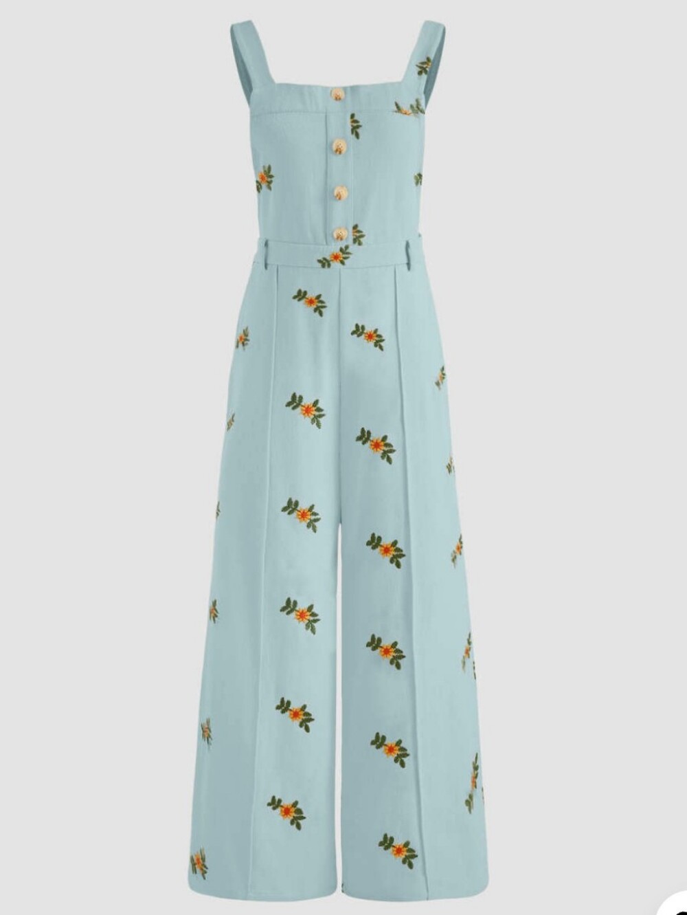 Cider Light Blue Floral Embroidered Wide-Leg Jumpsuit - Picture 1 of 4